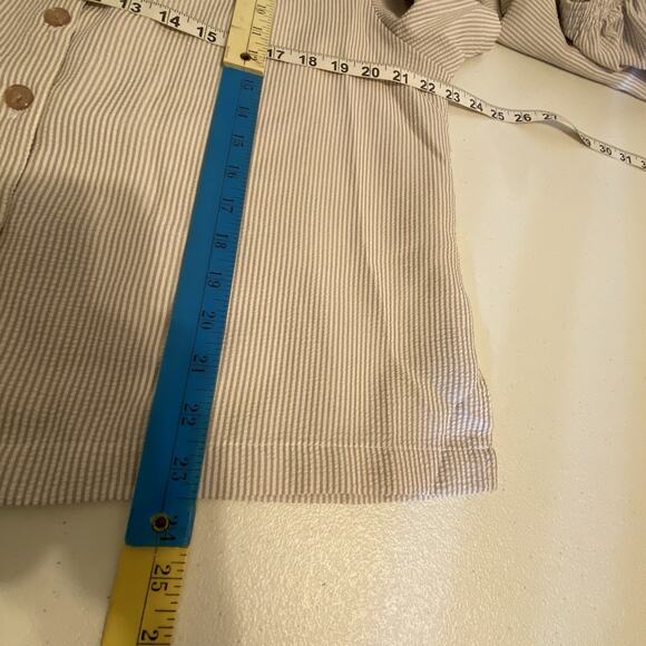 HABAND 2Piece Travel Lounge Set Top Pullon Capri LP Vintage Ivory Olive Striped - Picture 2 of 11